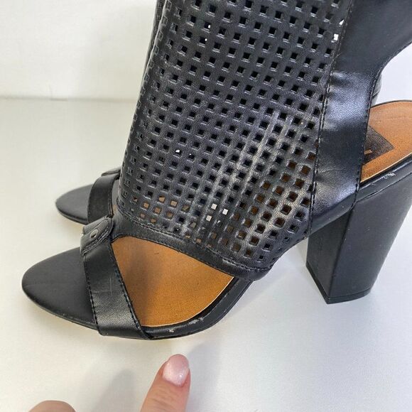 Dolce Vita Black Perforated Leather Block Heel Peep Toe Bootie - Picture 8 of 8